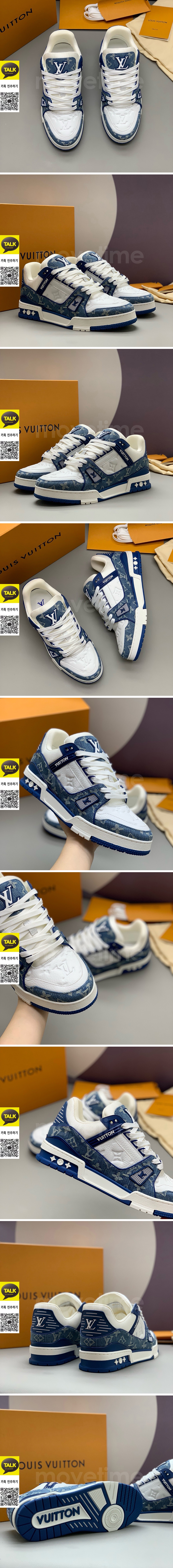 [홍콩명품.LOUIS VUITTON] 루이비통 25SS 로고 남여 모노그램 트레이너 스니커즈 운동화 (화이트-데님), SE5799, PMD, 명품스니커즈,운동화,구두,로퍼,하이탑,신발