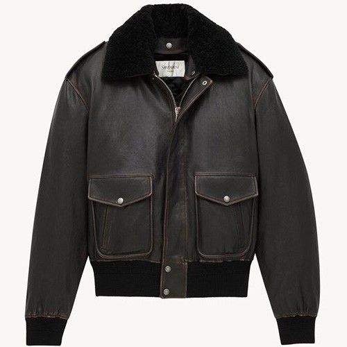 [홍콩명품.YSL] 입생로랑 25SS 로고 여성 시어링 레더 가죽 봄버 자켓 (블랙), BM23249, PG, 레플리카의류,미러급사이트