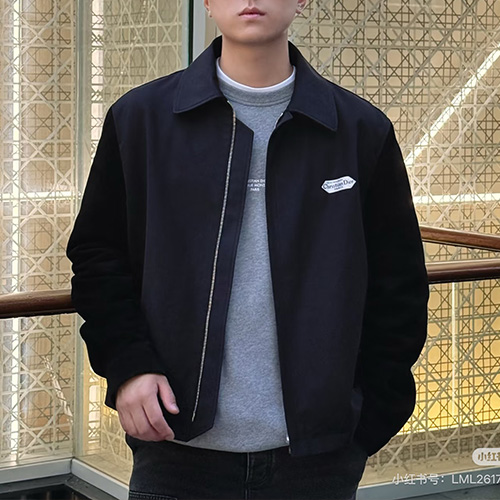 [홍콩명품,Christian Dior] 디올 25SS 로고 가죽 레이어드 카라 자켓 (블랙), BM23321, KB, 레플리카의류,미러급사이트