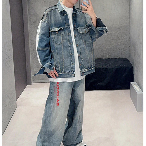 [홍콩명품.BALENCIAGA] 발렌시아가 25SS 로고 빈티지 데님 자켓 + 데님 팬츠 진 청바지 상하의 세트, BM23348, JL, 레플리카의류,미러급사이트
