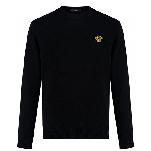 [홍콩명품.VERSACE] 베르사체 25SS 로고 자수 니트 스웨터 (블랙), BM23357, JL, 레플리카의류,미러급사이트