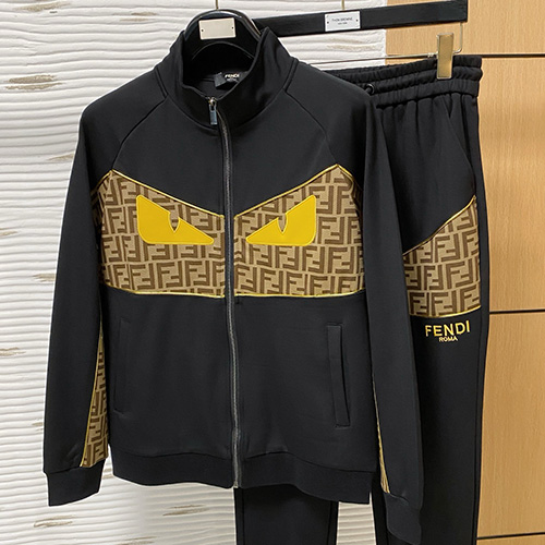 [홍콩명품,FENDI] 펜디 25SS 로고 자수 트레이닝 집업 자켓 + 조거 팬츠 바지 상하의 세트 (블랙), BM23372, G5, 레플리카의류,미러급사이트