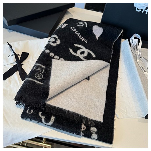 [홍콩명품.CHANEL] 샤넬 25SS 로고 패턴 200-50 캐시미어 스카프 머플러 (블랙), ET3171, 홍콩명품의류,구매대행,온라인명품