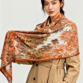 [홍콩명품.Hermes] 에르메스 25SS 로고 패턴 140-140 실크 캐시미어 스카프 머플러 (오렌지), ET3200, 홍콩명품의류,구매대행,온라인명품