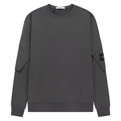 [홍콩명품.Stone Island] 스톤아일랜드 25SS 로고 탈부착 맨투맨 티셔츠 + 조거 팬츠 바지 상하의 세트 (다크그레이), BM23489, ST1, 레플리카의류,미러급사이트