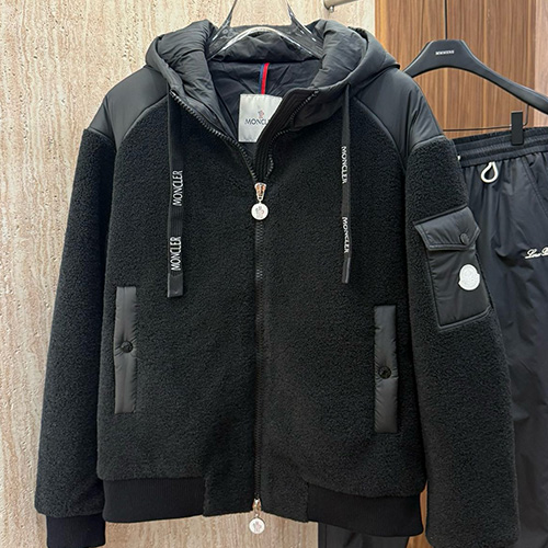 [홍콩명품.MONCLER] 몽클레어 25SS 로고 플리스 솜패딩 후드 집업 자켓 (블랙), BM23505, G5, 레플리카의류,미러급사이트