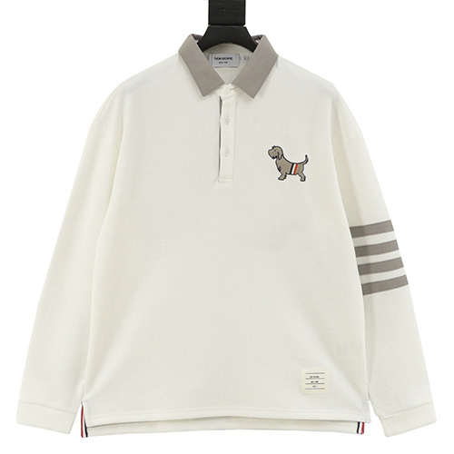 [홍콩명품.THOME BROWNE] 톰브라운 25SS 로고 헥터 4바 카라 폴로 긴팔 티셔츠 (2컬러), BM23561, KB, 레플리카의류,미러급사이트