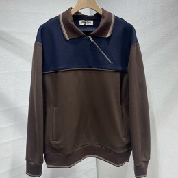 [홍콩명품,MIU MIU] 미우미우 25SS 로고 하프지퍼 카라 맨투맨 티셔츠 (네이비-브라운), BM23577, JL, 레플리카의류,미러급사이트