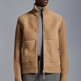 [홍콩명품.MONCLER] 몽클레어 25SS 로고 하이넥 레더 가죽 레이어드 자켓 (브라운), BM23588, TOM, 레플리카의류,미러급사이트