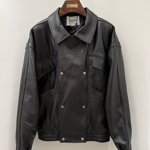 [홍콩명품.YSL] 입생로랑 25SS 로고 레더 가죽 카라 봄버 자켓 (2컬러), BM23590, TOM, 레플리카의류,미러급사이트