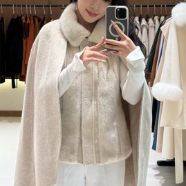 [홍콩명품.Loro Piana] 로로피아나 25SS 로고 여성 캐시미어 탈부착 2PCS 퍼 카라 코트 자켓 (아이보리), BM23601, TOM, 레플리카의류,미러급사이트