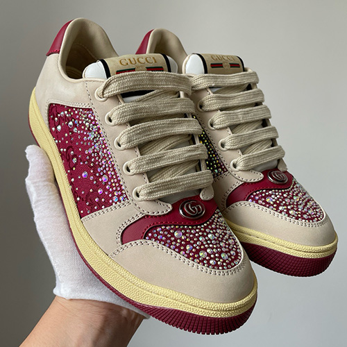 [홍콩명품.Gucci] 구찌 25SS 로고 여성 스크리너 스니커즈 운동화 (베이지-퍼플), SE5868, JL, 명품스니커즈,운동화,구두,로퍼,하이탑,신발