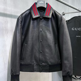 [홍콩명품.Gucci] 구찌 25SS 로고 레더 가죽 카라 봄버 자켓 (블랙), BM23740, KSM, 레플리카의류,미러급사이트