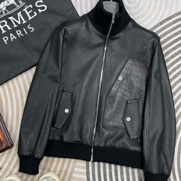 [홍콩명품.Hermes] 에르메스 25SS 로고 하이넥 소가죽+악어가죽 봄버 자켓 (블랙), BM23742, KSM, 레플리카의류,미러급사이트