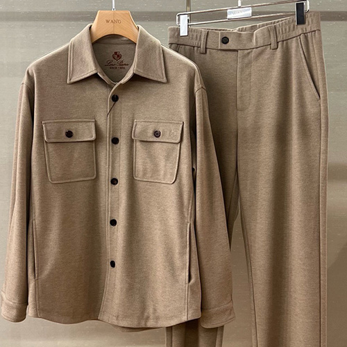 [홍콩명품.Loro Piana] 로로피아나 25SS 로고 캐시미어 카라 버튼 자켓 + 조거 팬츠 바지 상하의 세트 (4컬러), BM23784, HH, 레플리카의류,미러급사이트