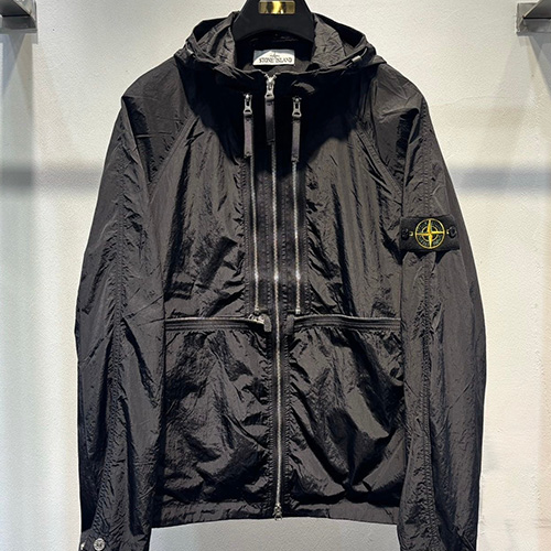 [홍콩명품.Stone Island] 스톤아일랜드 25SS 로고 탈부착 후드 바람막이 자켓 (블랙), BM23787, HH, 레플리카의류,미러급사이트