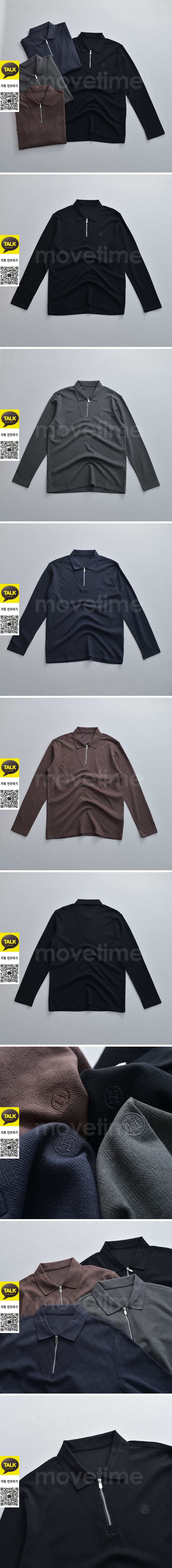 [홍콩명품.Hermes] 에르메스 25SS 로고 자수 하프지퍼 카라 폴로 긴팔 티셔츠 (4컬러), BM23790, HH, 레플리카의류,미러급사이트