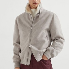 [홍콩명품.Brunello Cucinelli ] 브루넬로 쿠치넬리 25SS 로고 시어링 캐시미어 봄버 자켓 (그레이), BM23823, PG, 레플리카의류,미러급사이트