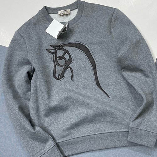 [홍콩명품.Hermes] 에르메스 25SS 로고 기모 맨투맨 티셔츠 (그레이), BM23952, JL, 레플리카의류,미러급사이트