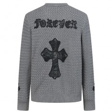 [홍콩명품.Chrome Hearts] 크롬하츠 25SS 로고 크로스 V넥 니트 가디건 (그레이), BM23966, G5, 레플리카의류,미러급사이트