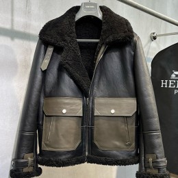 [홍콩명품.Hermes] 에르메스 25SS 로고 시어링 레더 가죽 자켓 (블랙), BM23974, KSM, 레플리카의류,미러급사이트