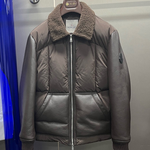 [홍콩명품.MONCLER] 몽클레어 25SS 로고 시어링 레더 가죽 다운 패딩 자켓 (2컬러), BM23976, KSM, 레플리카의류,미러급사이트