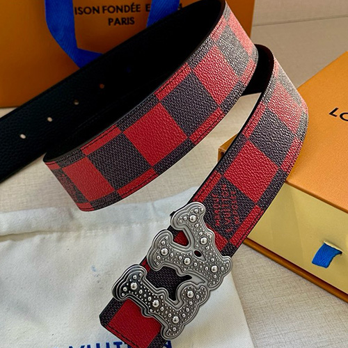 [홍콩명품.LOUIS VUITTON] 루이비통 25SS 로고 LV Initiales 다미에 레더 가죽 리버서블 벨트 (레드-2버클), 4.0cm, BT1500, 명품레플리카,인터넷쇼핑몰,남자명품,해외직구