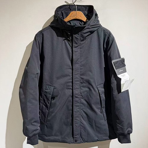 [홍콩명품.Stone Island] 스톤아일랜드 25SS 로고 탈부착 후드 솜패딩 파카 자켓 (블랙), BM23988, X2, 레플리카의류,미러급사이트