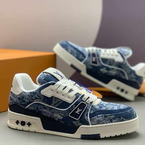 [홍콩명품.LOUIS VUITTON] 루이비통 25SS 로고 남여 모노그램 트레이너 스니커즈 운동화 (데님), SE5910, PMD, 명품스니커즈,운동화,구두,로퍼,하이탑,신발