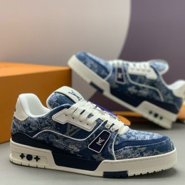 [홍콩명품.LOUIS VUITTON] 루이비통 25SS 로고 남여 모노그램 트레이너 스니커즈 운동화 (데님), SE5910, PMD, 명품스니커즈,운동화,구두,로퍼,하이탑,신발