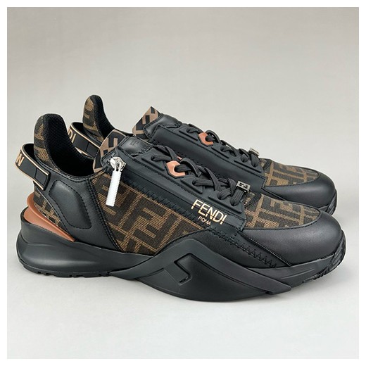 [홍콩명품,FENDI] 펜디 25SS 로고 FLOW 스니커즈 운동화 (블랙-브라운), SE5952, S3, 명품스니커즈,운동화,구두,로퍼,하이탑,신발