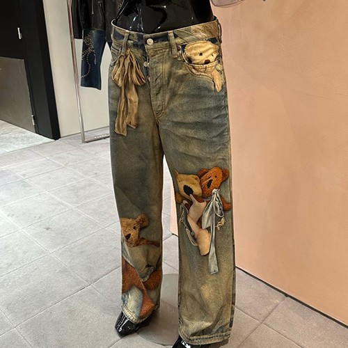 [홍콩명품.ACNE STUDIO] 아크네스튜디오 25SS 로고 그래픽 빈티지 데님 팬츠 진 청바지, BM24276, KB, 레플리카의류,미러급사이트