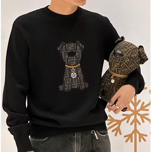 [홍콩명품,FENDI] 펜디 26SS 로고 그래픽 니트 스웨터 (블랙), BM24307, JL, 레플리카의류,미러급사이트