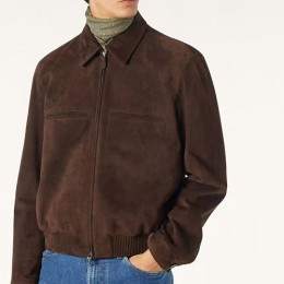 [홍콩명품.Loro Piana] 로로피아나 26SS 로고 레더 가죽 카라 봄버 자켓 (브라운), BM24324, TOM, 레플리카의류,미러급사이트