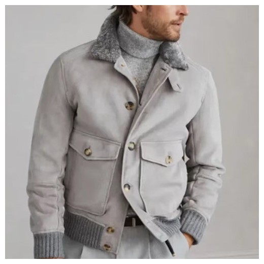 [홍콩명품.Brunello Cucinelli ] 브루넬로 쿠치넬리 26SS 로고 퍼카라 레더 가죽 봄버 자켓 (그레이), BM24328, TOM, 레플리카의류,미러급사이트