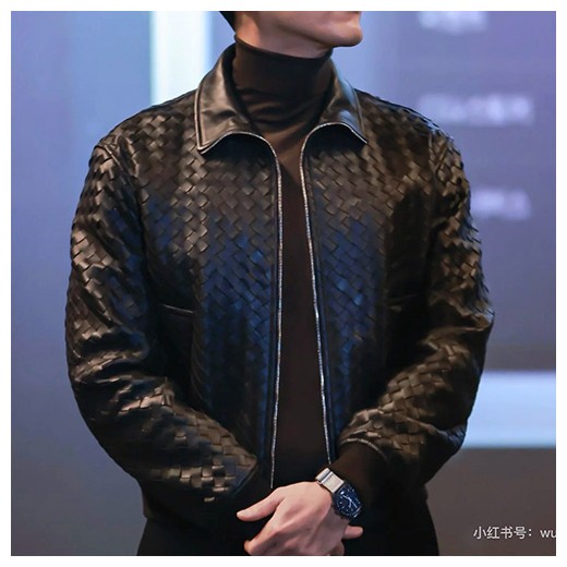 [홍콩명품.BOTTEGA VENETA] 보테가베네타 26SS 로고 인트레치아토 레더 가죽 카라 봄버 자켓 (블랙), BM24334, TOM, 레플리카의류,미러급사이트