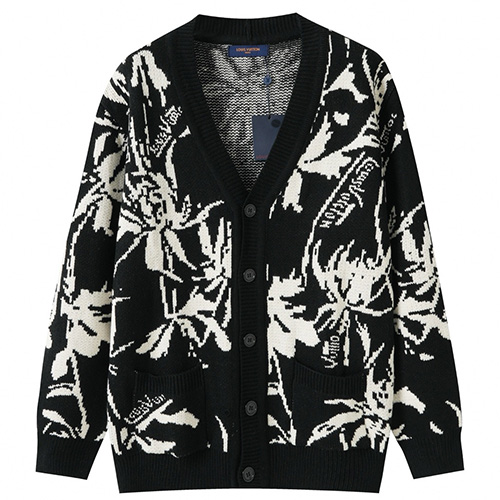[홍콩명품.LOUIS VUITTON] 루이비통 26SS 로고 패턴 캐시미어 V넥 니트 가디건 1AB91G (블랙), BM24365, 레플리카의류,미러급사이트