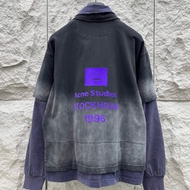 [홍콩명품.ACNE STUDIO] 아크네스튜디오 26SS 로고 워싱 빈티지 3톤 카라 긴팔 티셔츠 (블랙), BM24405, 레플리카의류,미러급사이트