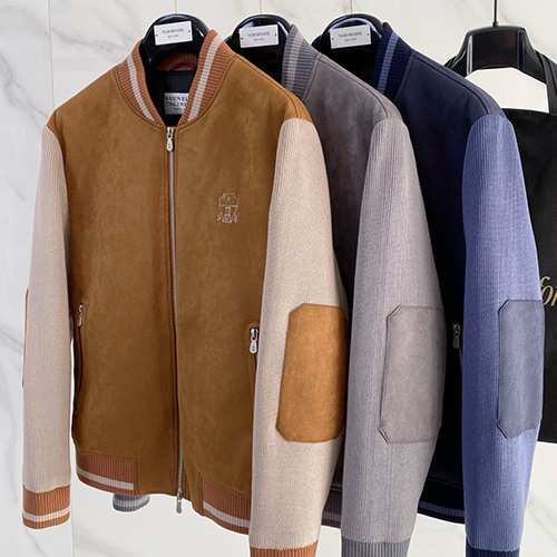 [홍콩명품.Brunello Cucinelli ] 브루넬로 쿠치넬리 26SS 로고 레더 가죽 다운 패딩 봄버 자켓 (3컬러), BM24641, HH, 레플리카의류,미러급사이트