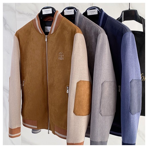 [홍콩명품.Brunello Cucinelli ] 브루넬로 쿠치넬리 26SS 로고 레더 가죽 다운 패딩 봄버 자켓 (3컬러), BM24641, HH, 레플리카의류,미러급사이트