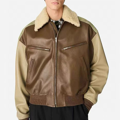 [가격문의][홍콩명품.BOTTEGA VENETA] 보테가베네타 26SS 로고 시어링 레더 가죽 봄버 자켓 (브라운), BM24902, TOM, 레플리카의류,미러급사이트