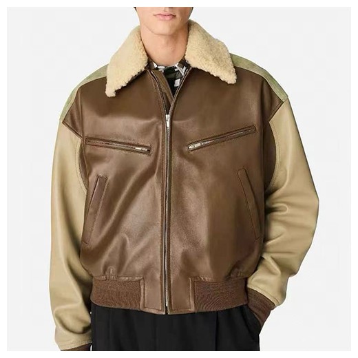 [홍콩명품.BOTTEGA VENETA] 보테가베네타 26SS 로고 시어링 레더 가죽 봄버 자켓 (브라운), BM24902, TOM, 레플리카의류,미러급사이트