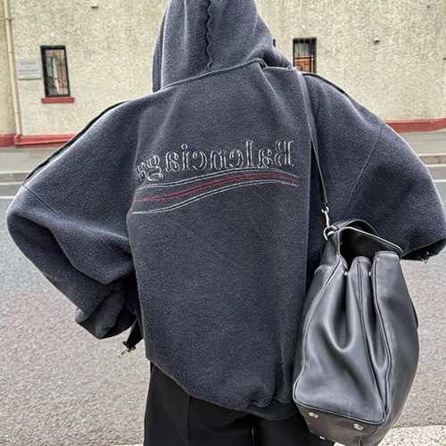 [가격문의][홍콩명품.BALENCIAGA] 발렌시아가 26SS 로고 웨이브 플리스 후드 집업 자켓 (다크그레이), BM24940, JL, 레플리카의류,미러급사이트
