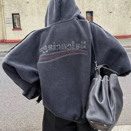 [가격문의][홍콩명품.BALENCIAGA] 발렌시아가 26SS 로고 웨이브 플리스 후드 집업 자켓 (다크그레이), BM24940, JL, 레플리카의류,미러급사이트