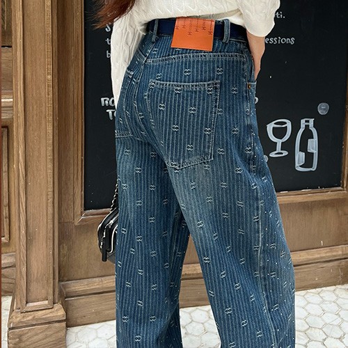 [홍콩명품.CHANEL] 샤넬 26SS 로고 패턴 여성 오버핏 데님 팬츠 진 청바지, BM25140, COCO, 무료배송
