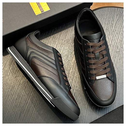 [홍콩명품.ZEGNA] 제냐 26SS 로고 PRODUCT INFORMATIONMONTE 스니커즈 운동화 (블랙-브라운), SE6182, S2, 무료배송