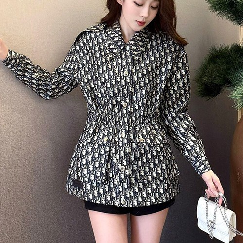 디올 로고 여성 오블리크 카라 코트 자켓 (네이비) 26SS