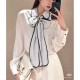 루이비통 로고 여성 리본 장식 블라우스 셔츠 (화이트) 26SS