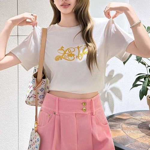루이비통 로고 자수 여성 반팔 티셔츠 (화이트) 26SS