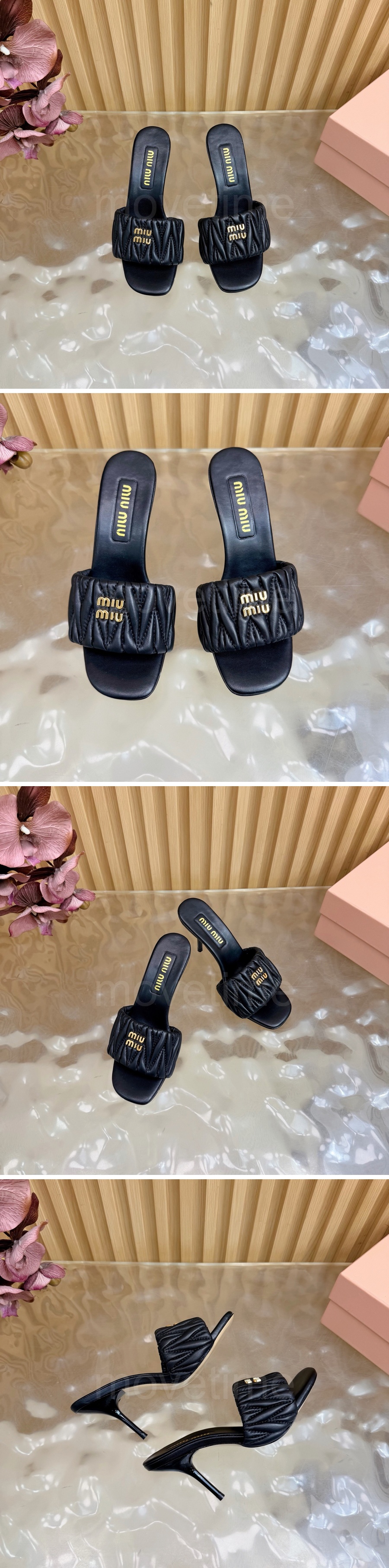 미우미우 로고 여성 레더 가죽 8.5cm 힐 슬리퍼 (4컬러) 26SS 상세이미지 3